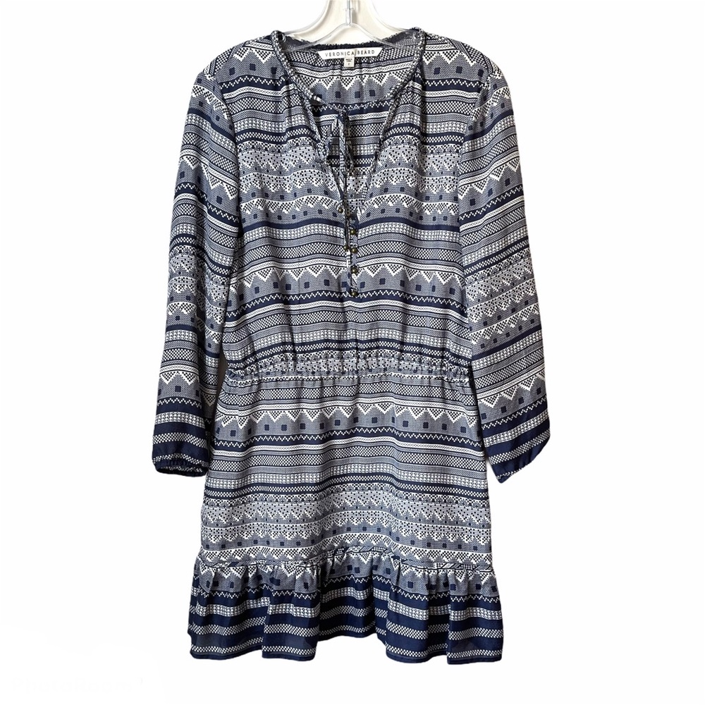 Veronica Beard agathe prussian ruffle mini dress 2 tie V-neck 100% silk boho tie